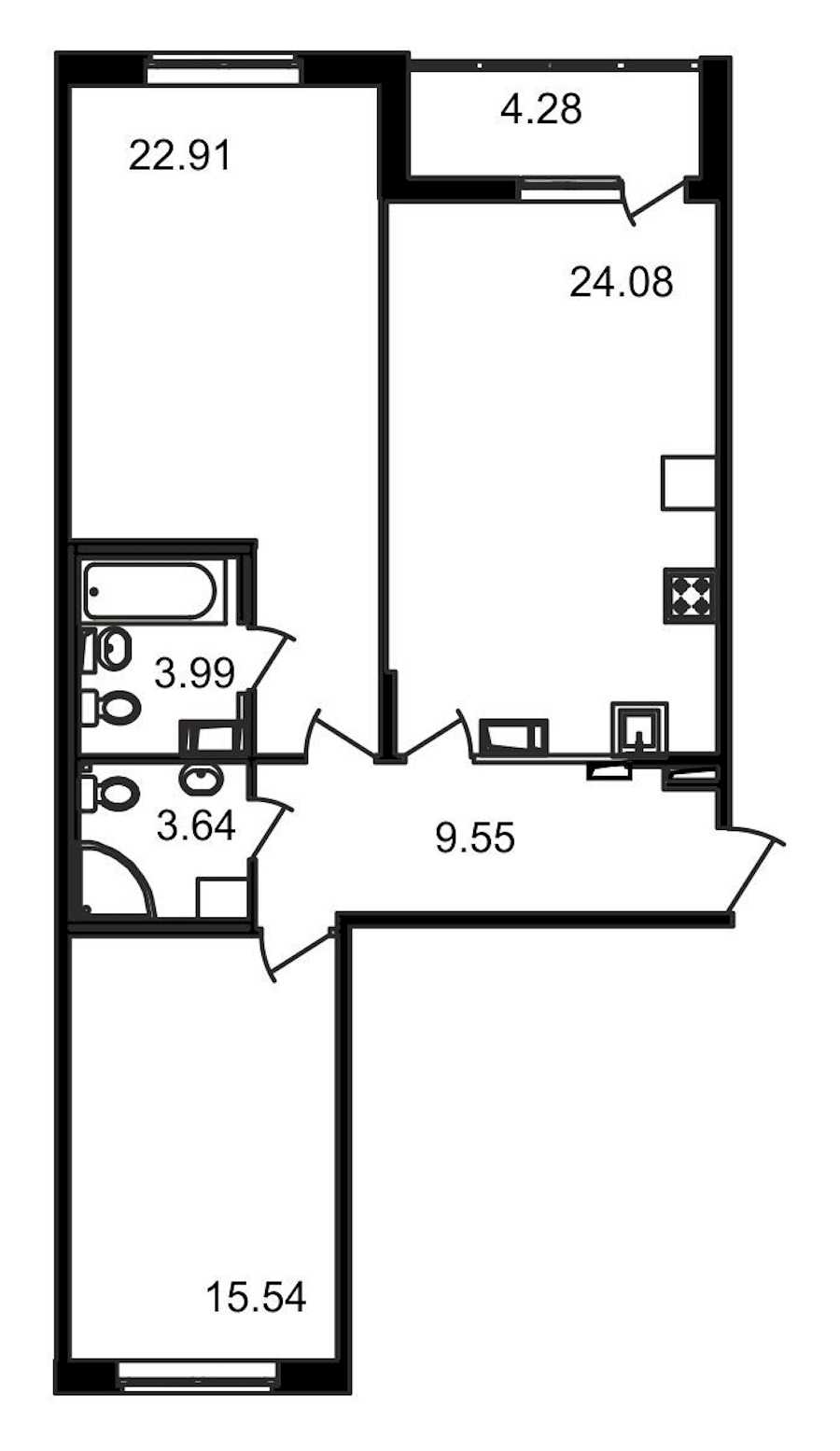Двухкомнатная квартира в : площадь 83.99 м2 , этаж: 12 – купить в Санкт-Петербурге